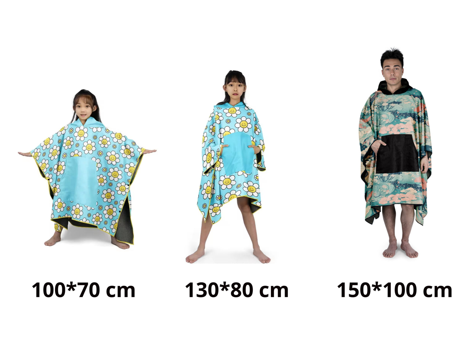 poncho towels for various size options