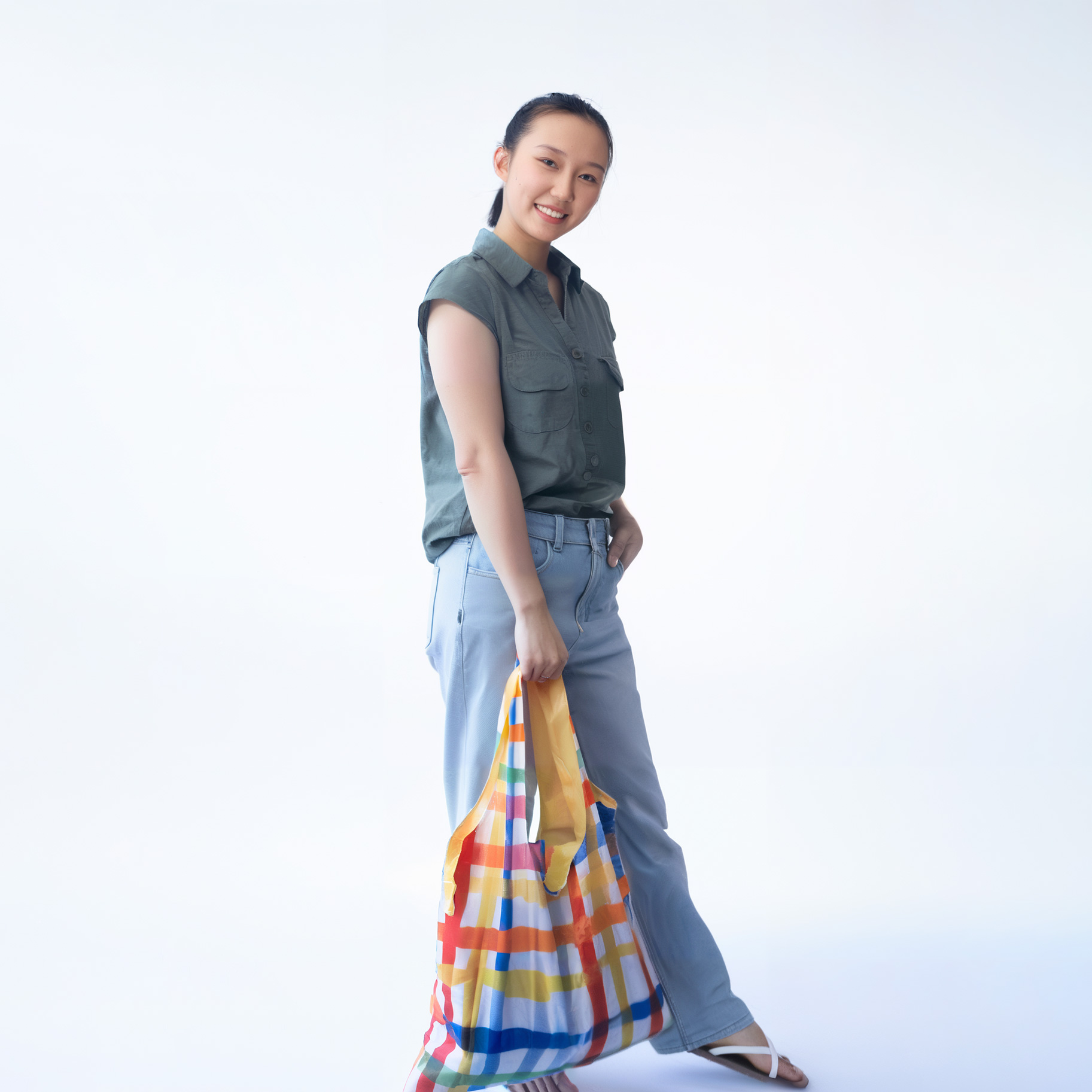 Colorful Check Pattern Shopping Bags