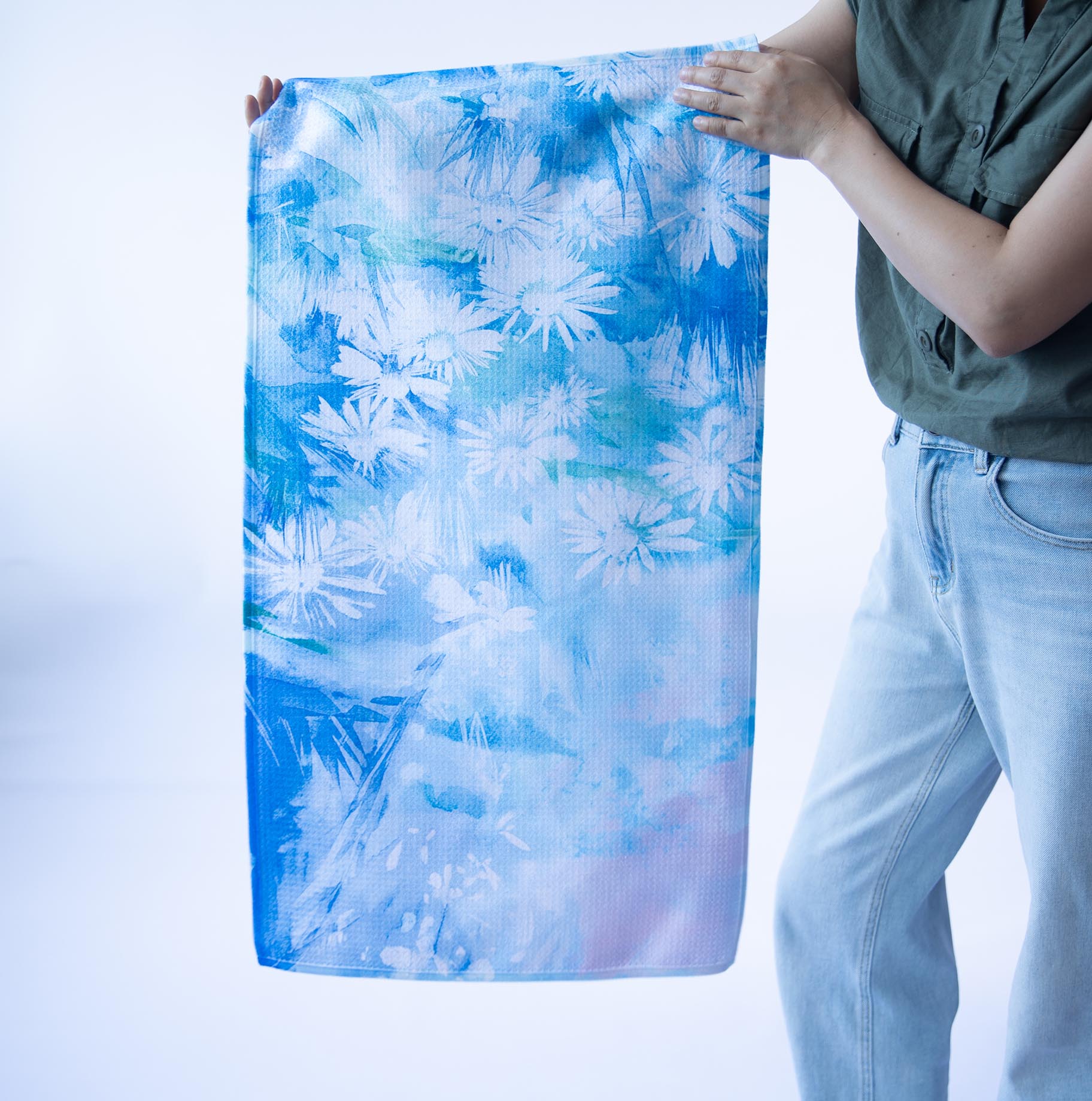 Blue Floral Watercolor Tea Towels