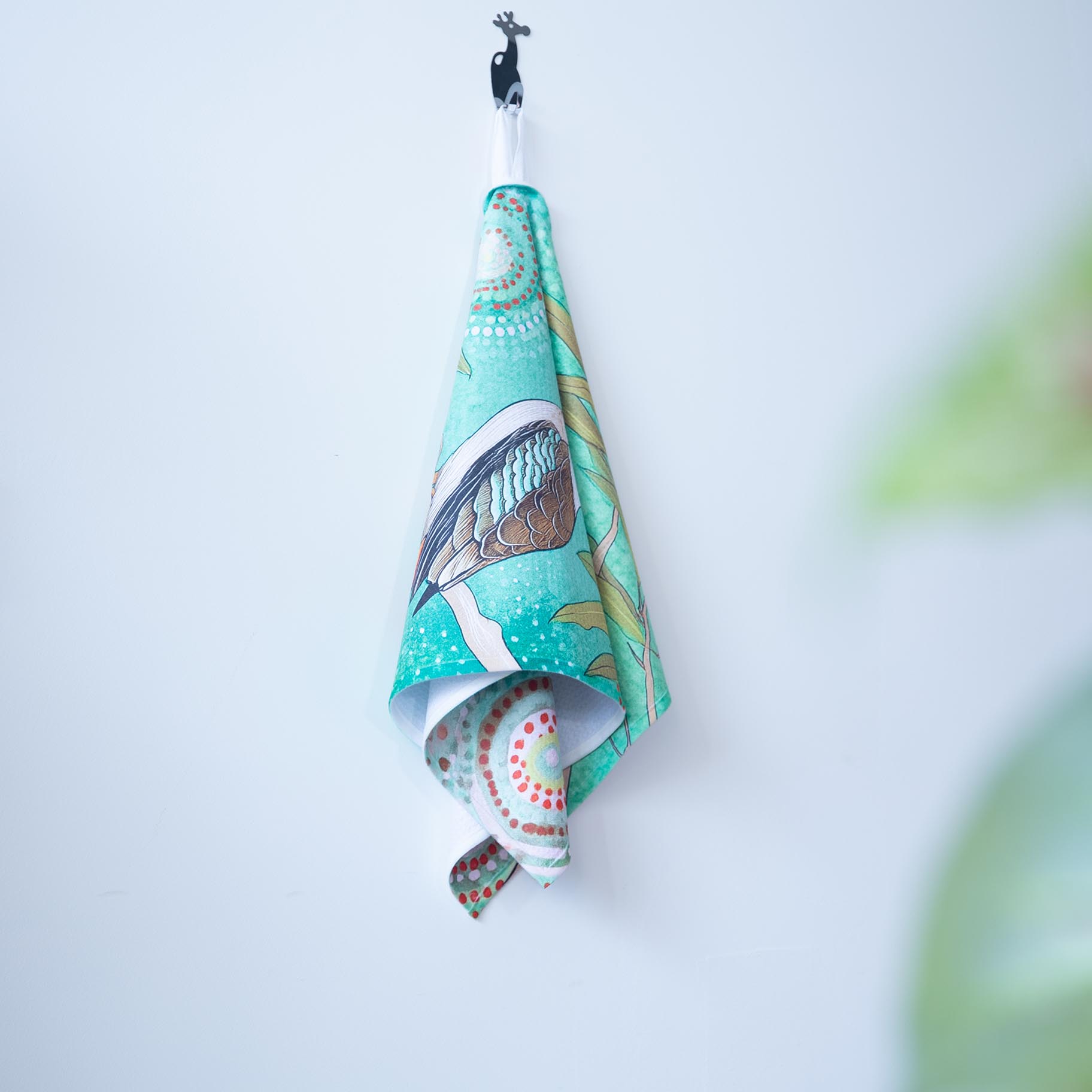 Teal Leafy Kookaburra Kitchen Towels