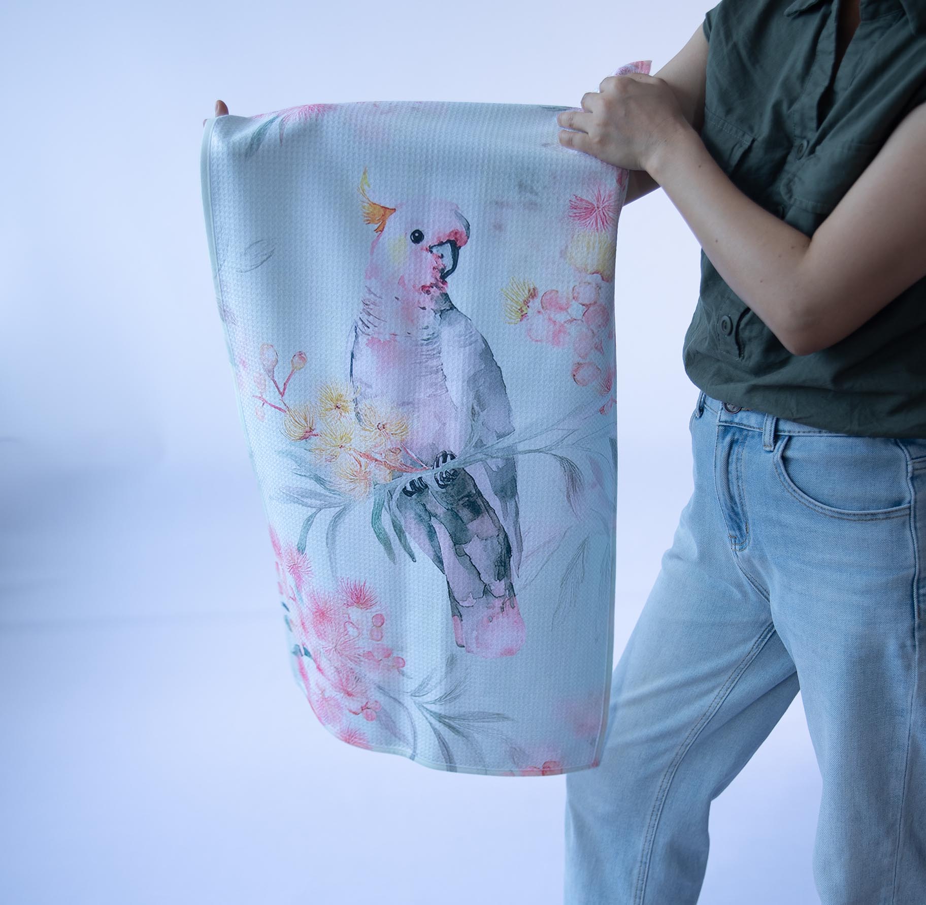 Cherry Blossom Cockatoo Tea Towels