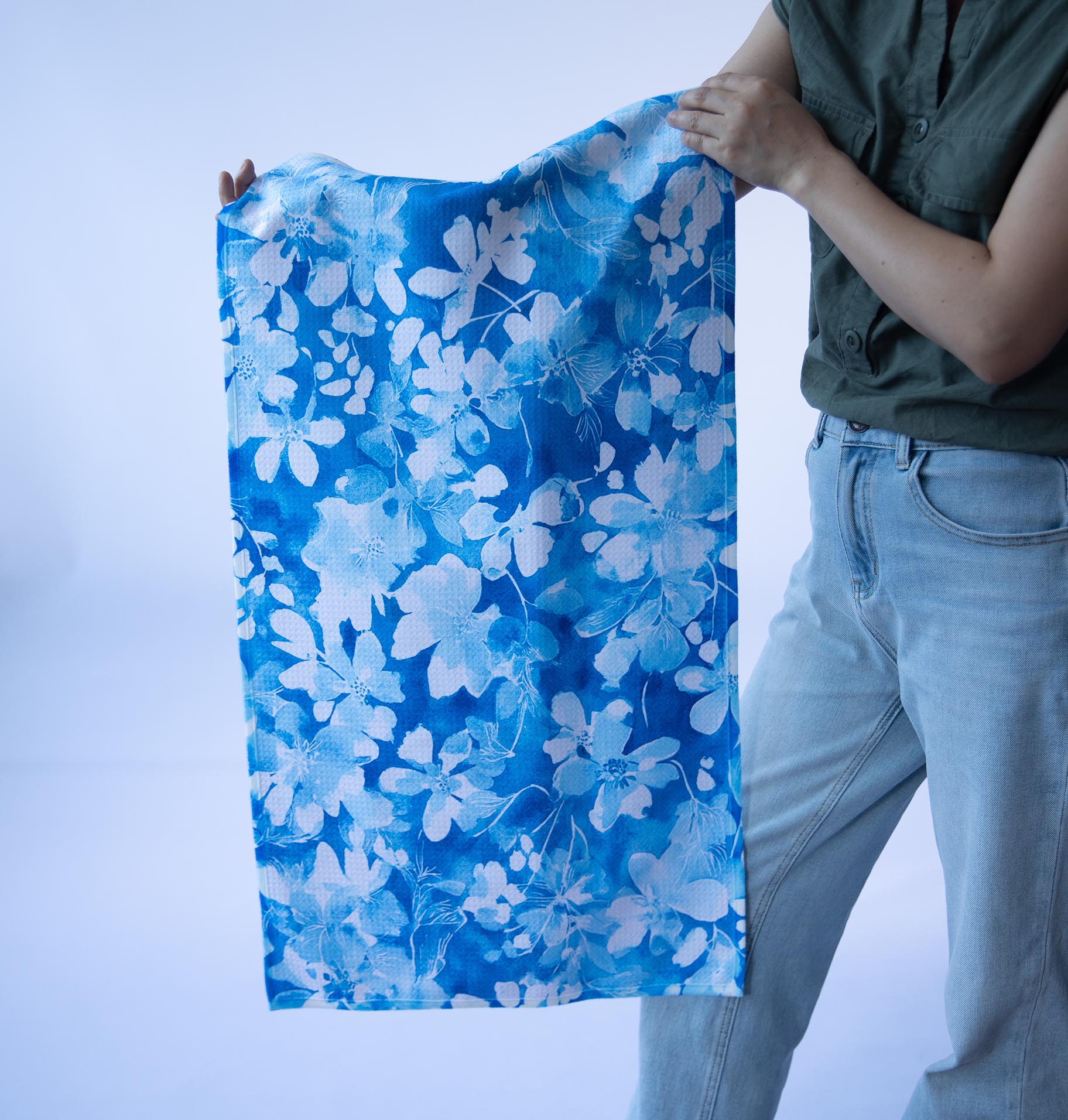 Azure Blue Floral Bar Towels