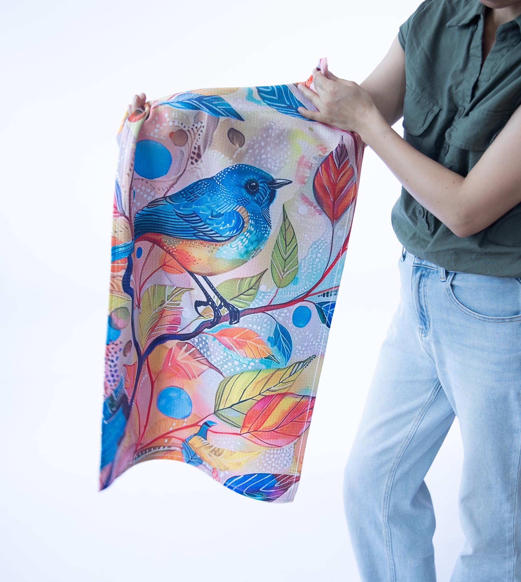 Colorful Floral Bird Kitchen Towels