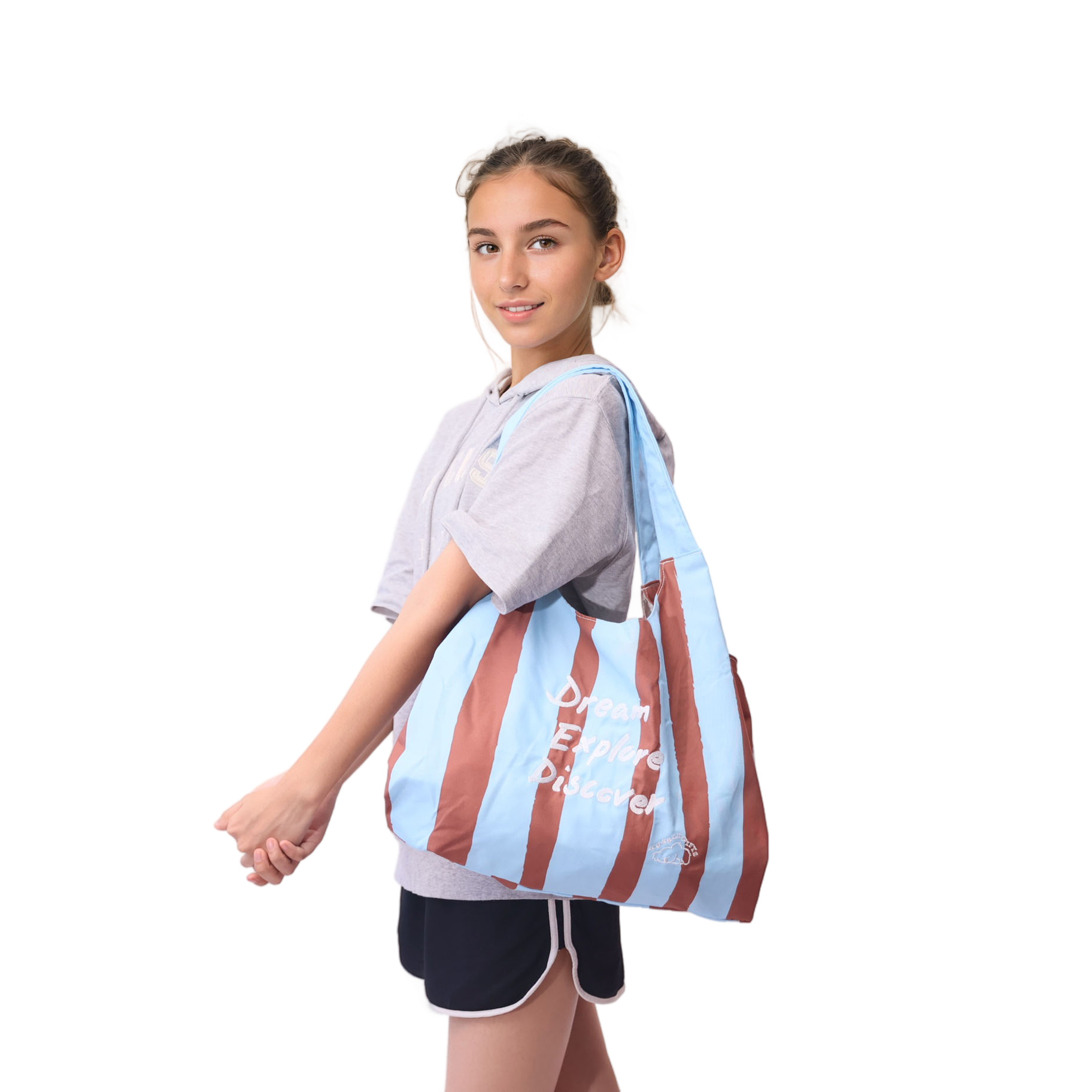 Sunset Coral Blue Stripes Grocery Bag