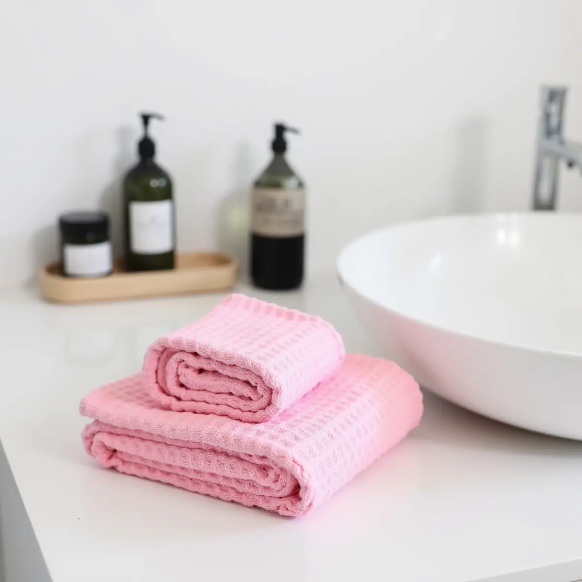 Gentle Pink Waffle Bath Towel