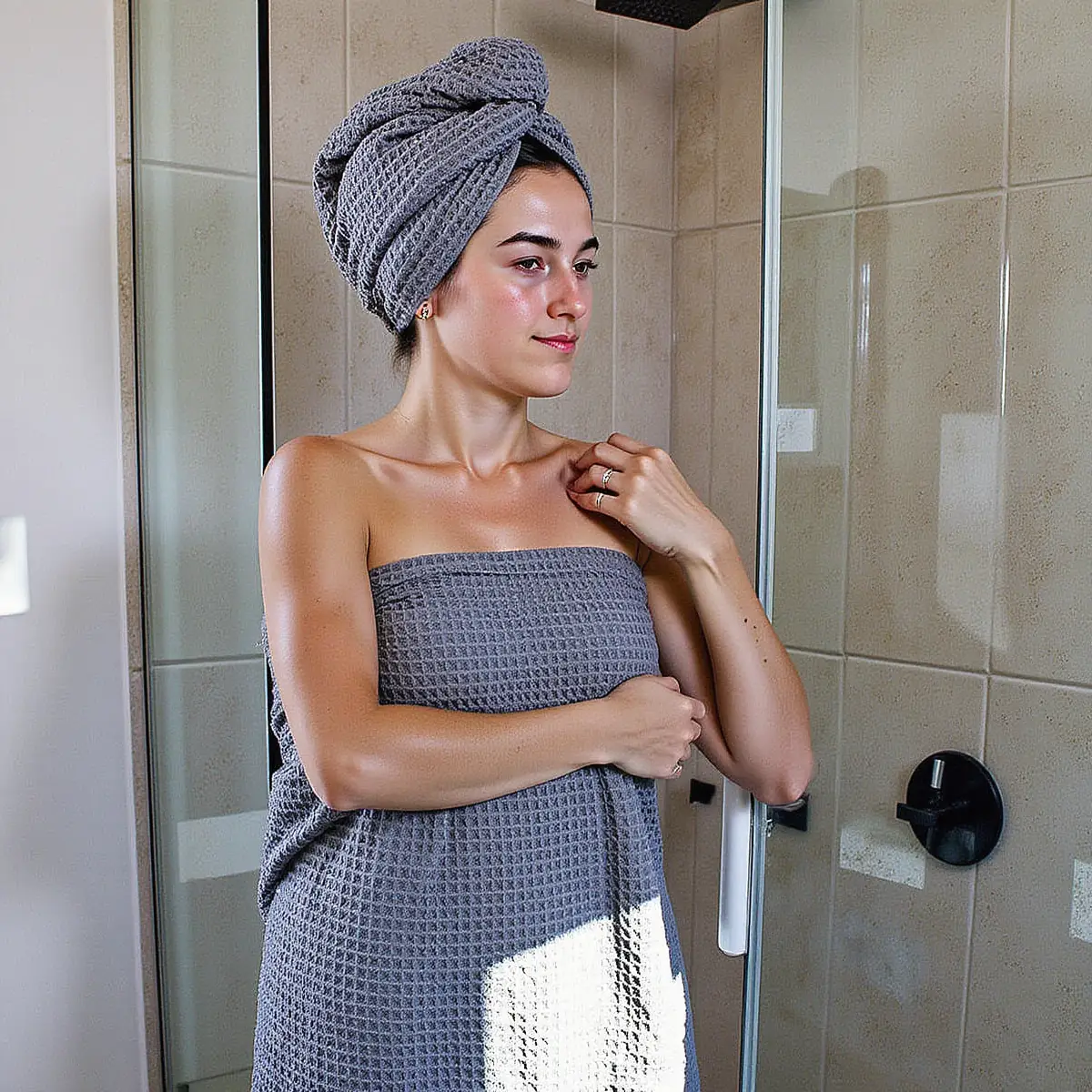 Soft Gray Waffle Bath Towel