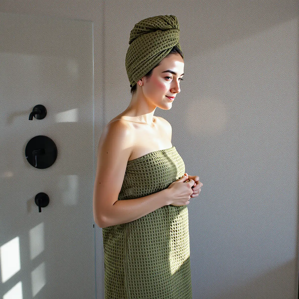 Vibrant Green Waffle Bath Towel