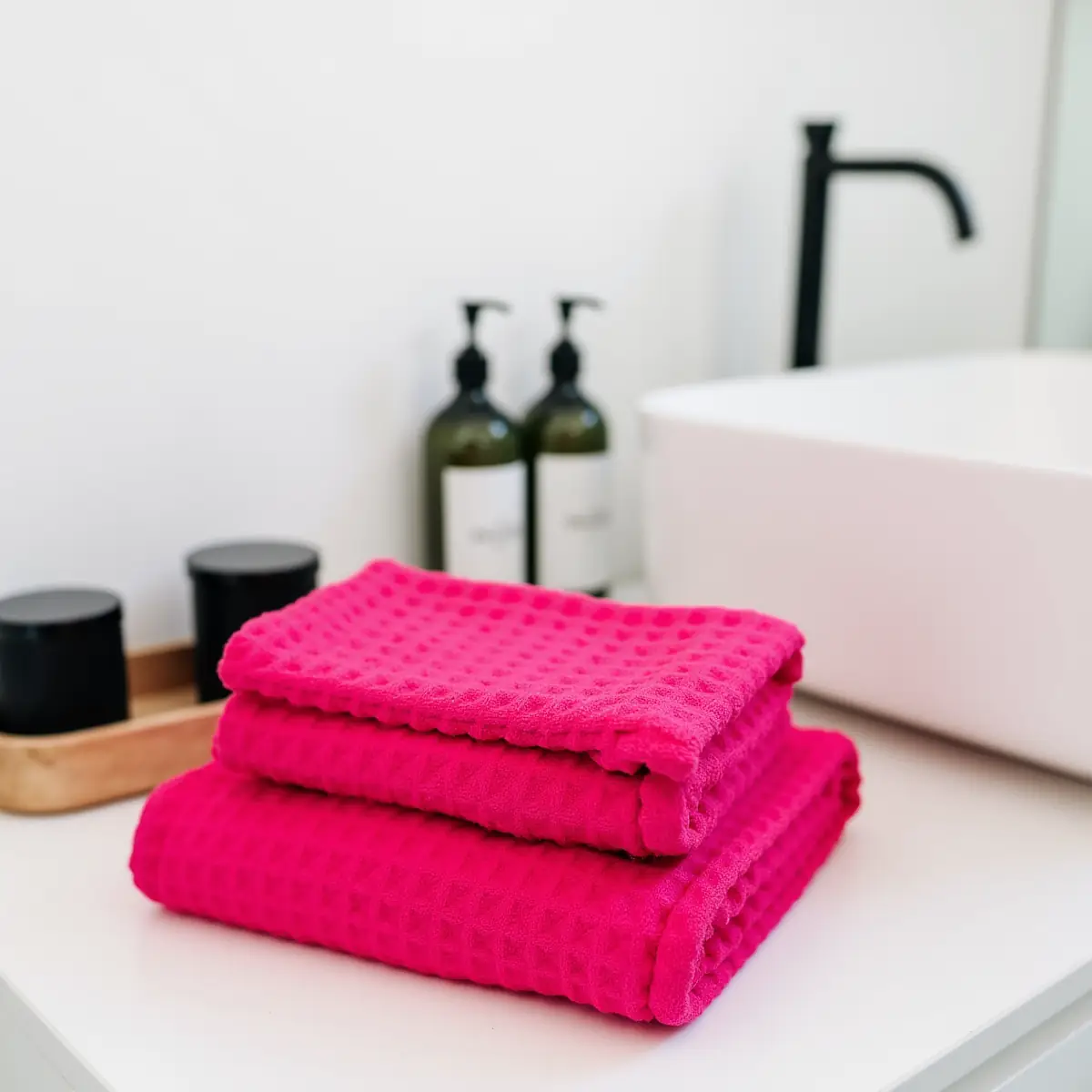 Radiant Rose Waffle Bath Towel