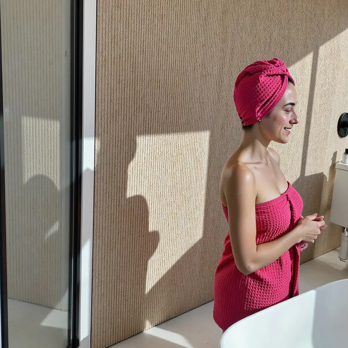 Radiant Rose Waffle Bath Towel