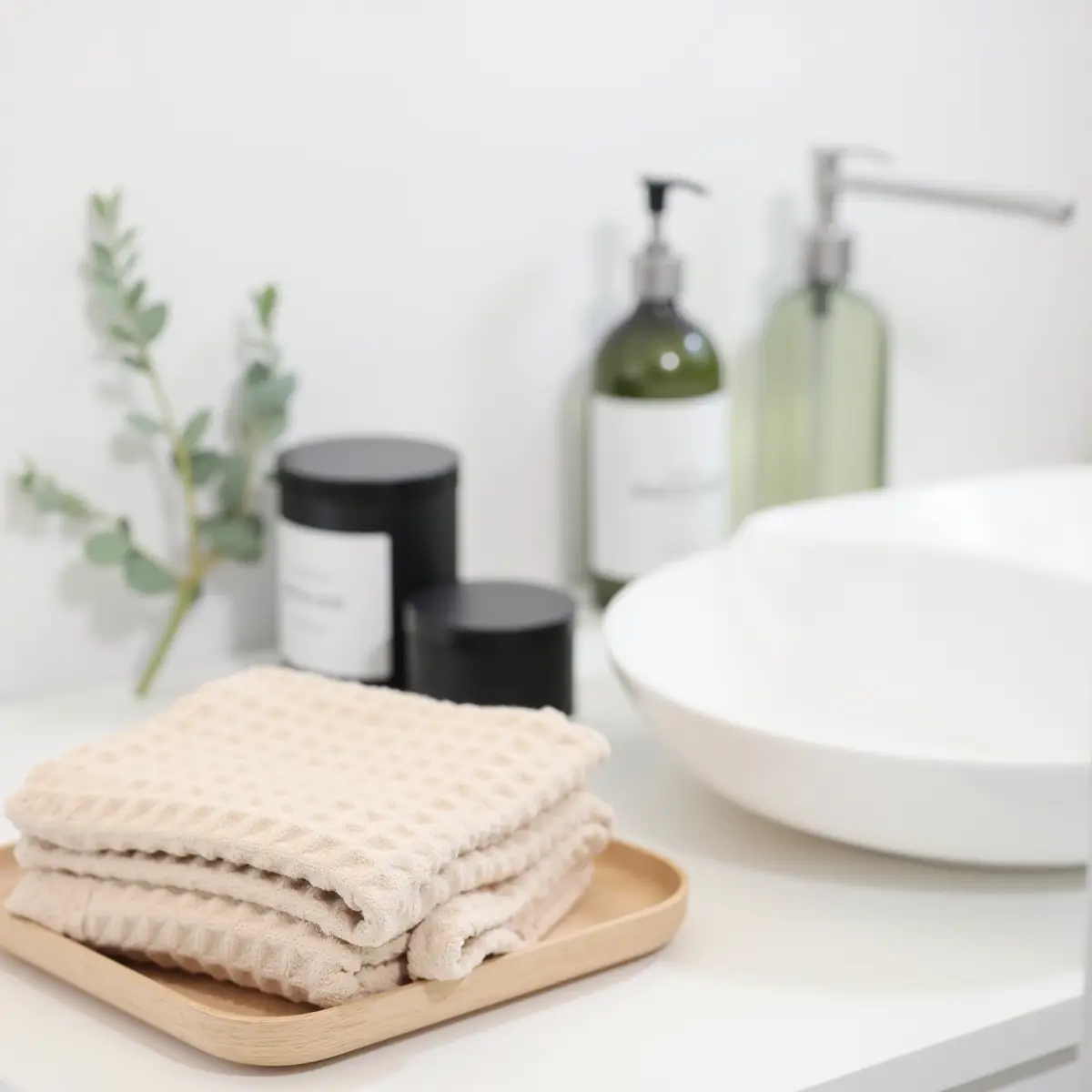 Elegant Beige Waffle Bath Towel