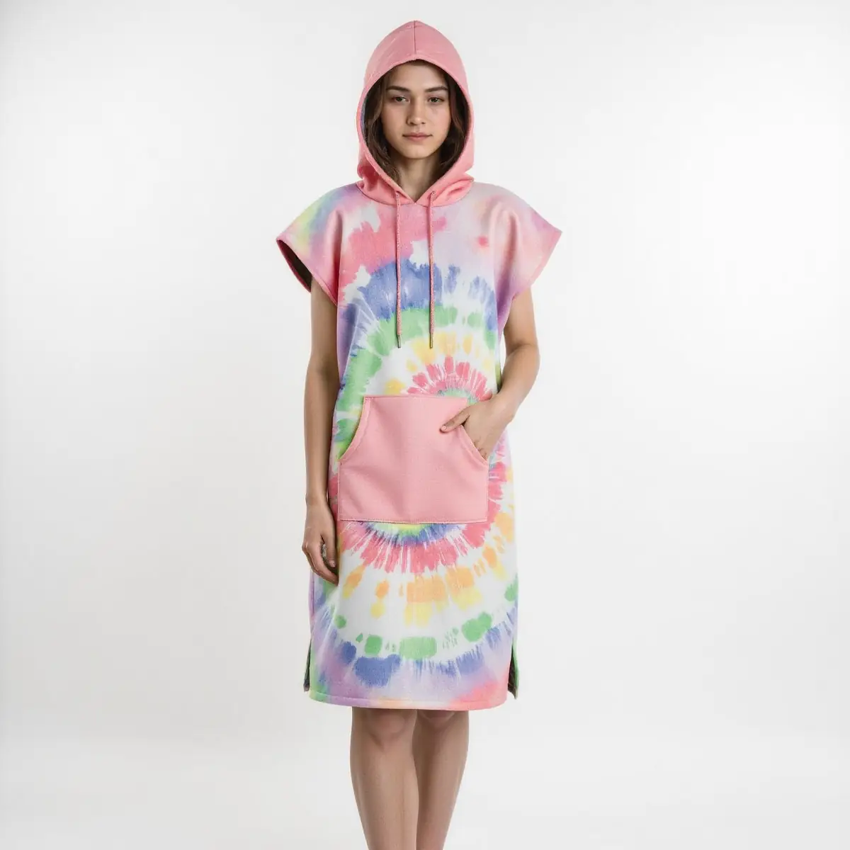 Tie Dye Burst Art Unisex Hooded Poncho Towel