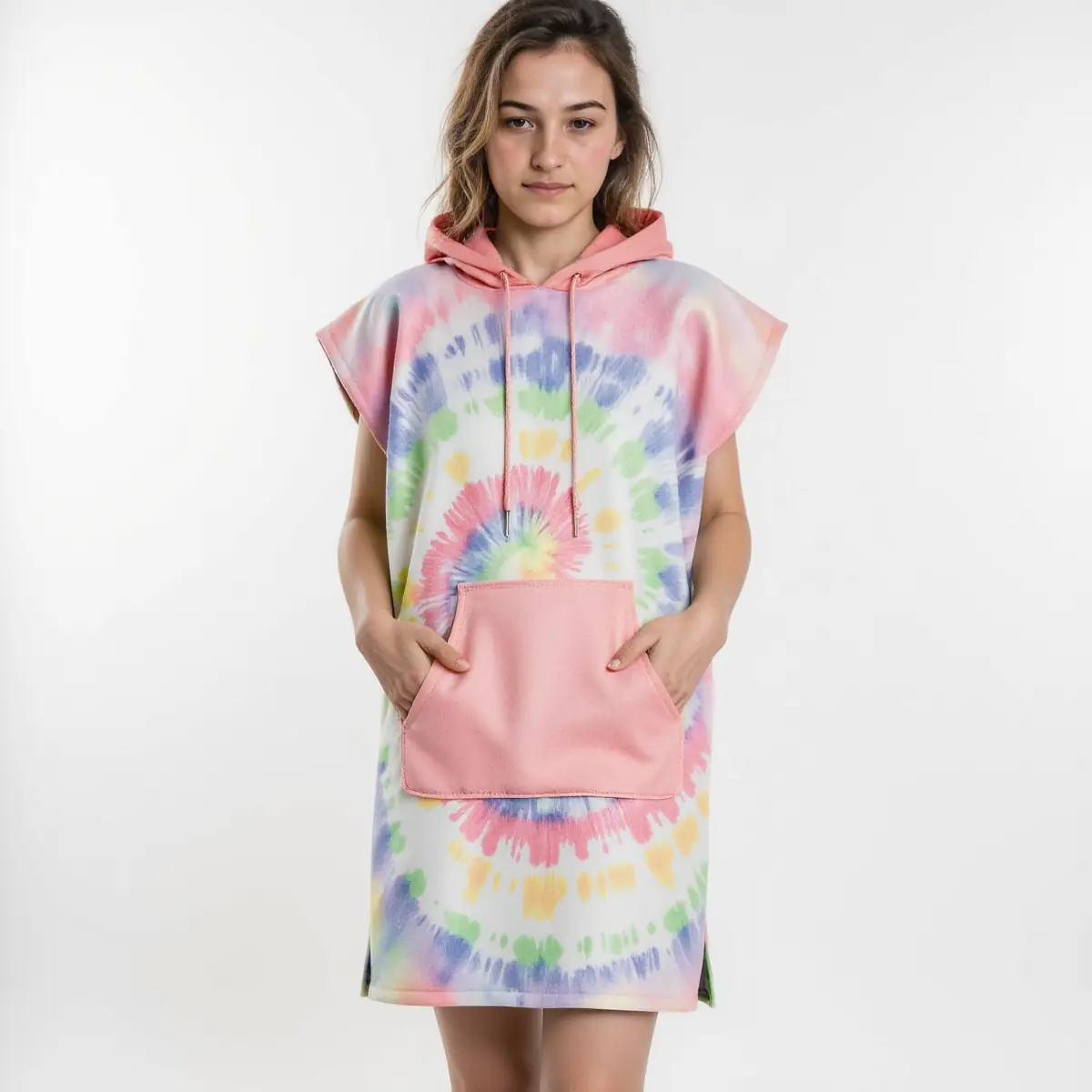Tie Dye Burst Art Unisex Hooded Poncho Towel