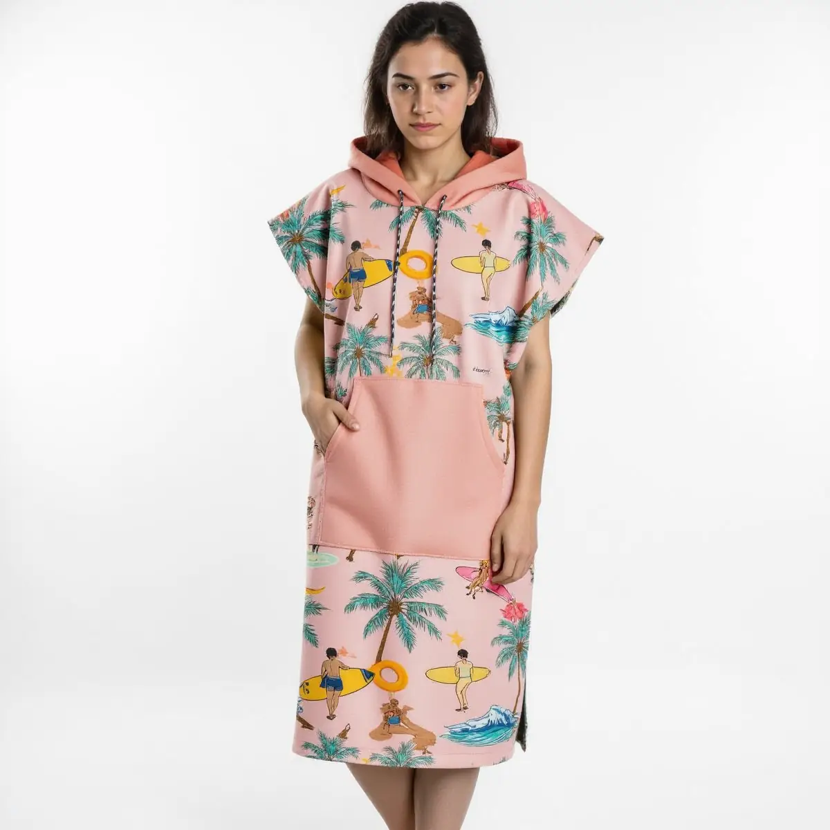Pink Beachside Summer Surf Hooded Poncho Towel