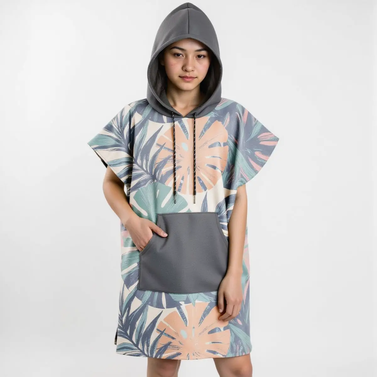 Tropical Leafy Jungle Adults Hooded Beach Towel