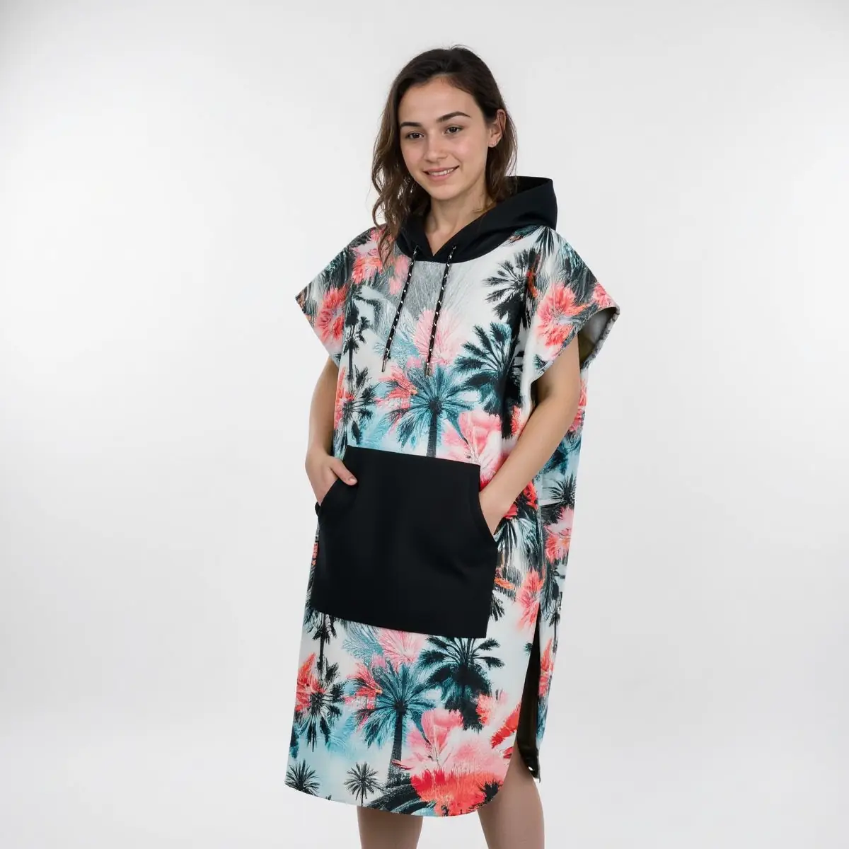 Tropical Pink Palm Oasis Adults Hooded Beach Towel