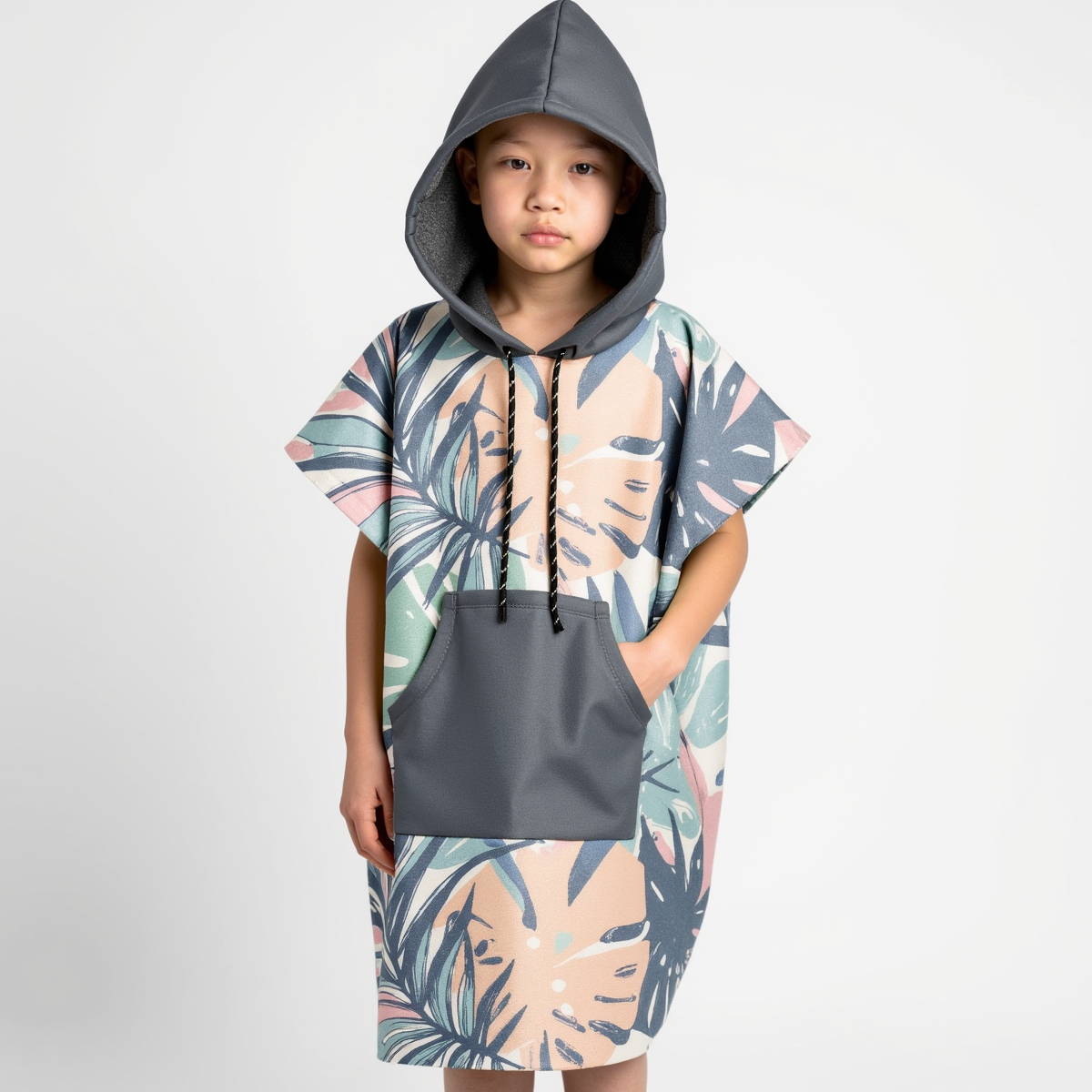 Tropical Leafy Fun Children Hooded Poncho Towel