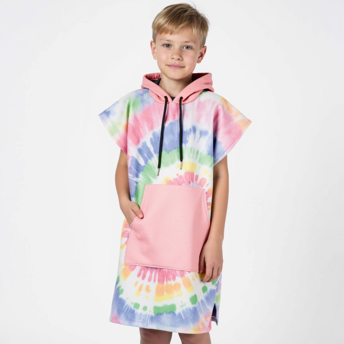 Colorful Tie Dye Playful Kids Hooded Beach Towel