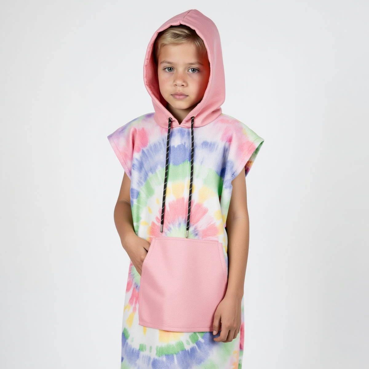 Colorful Tie Dye Playful Kids Hooded Beach Towel