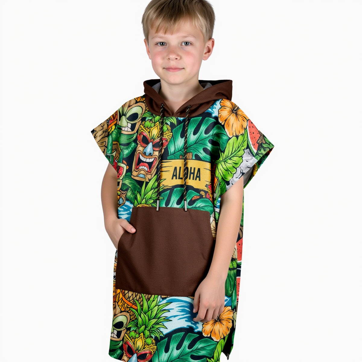 Volcano Island Fun Adventure Kid Hooded Poncho Towel