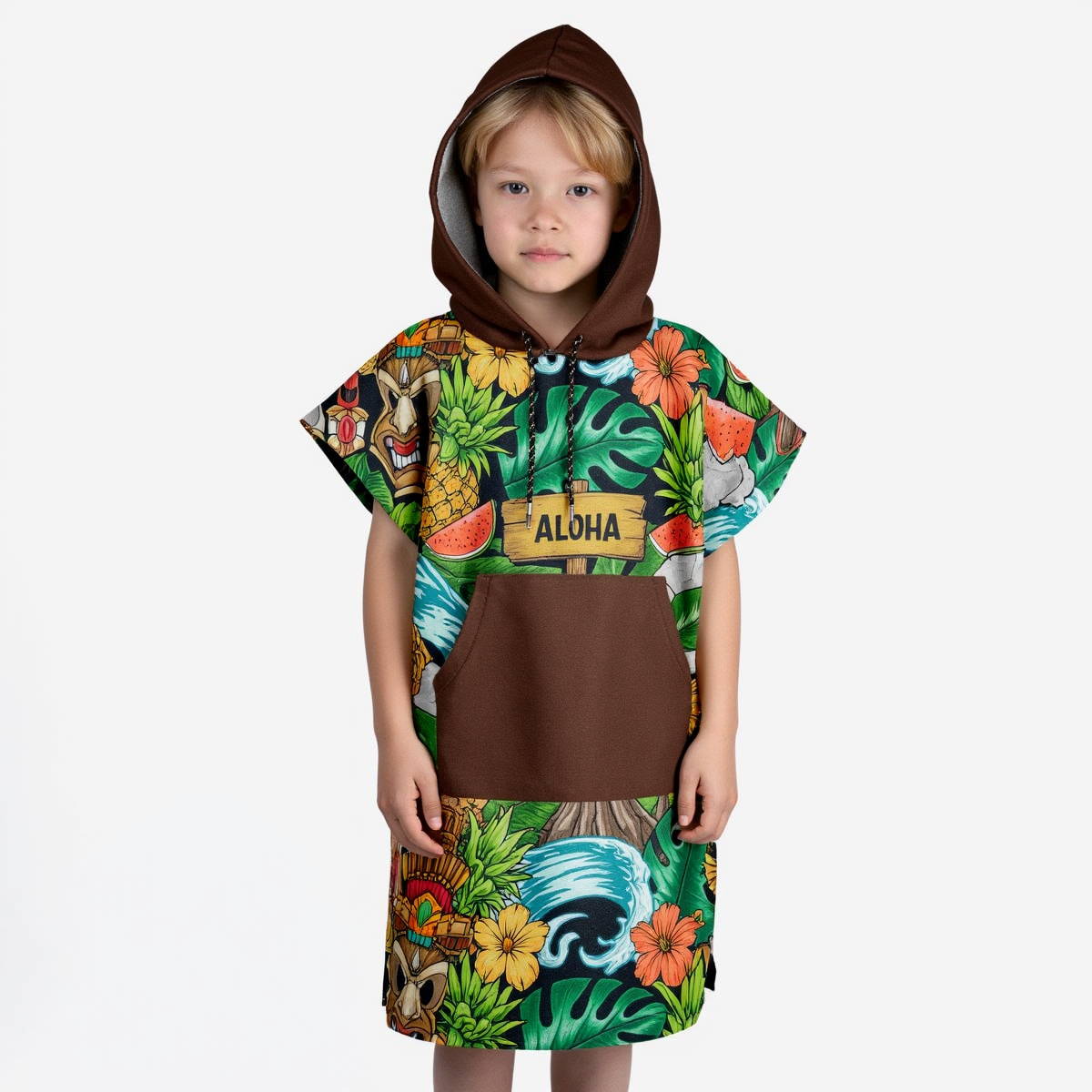 Volcano Island Fun Adventure Kid Hooded Poncho Towel